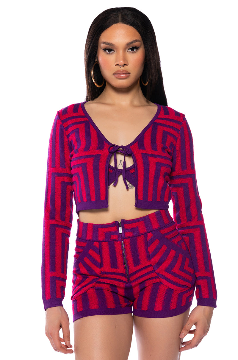 Front View Stella Magenta Tie Front Cardigan