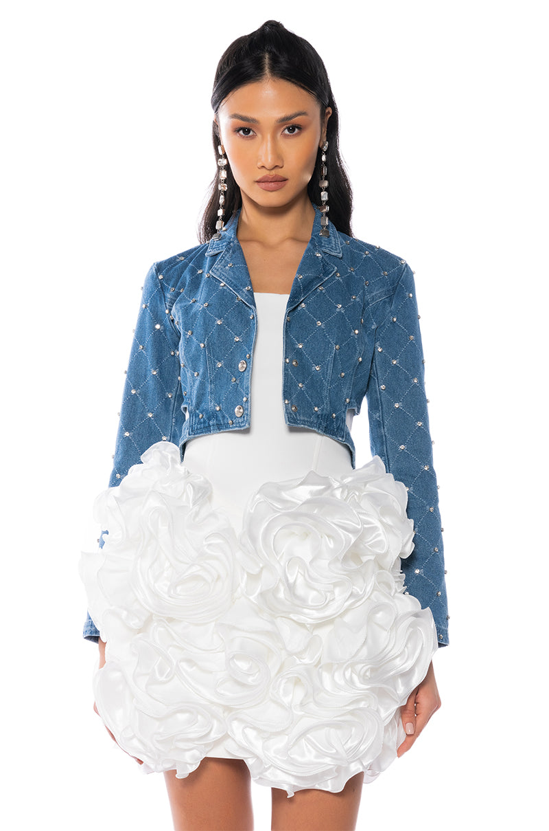 Side View Stella Rhinestone Denim Jacket