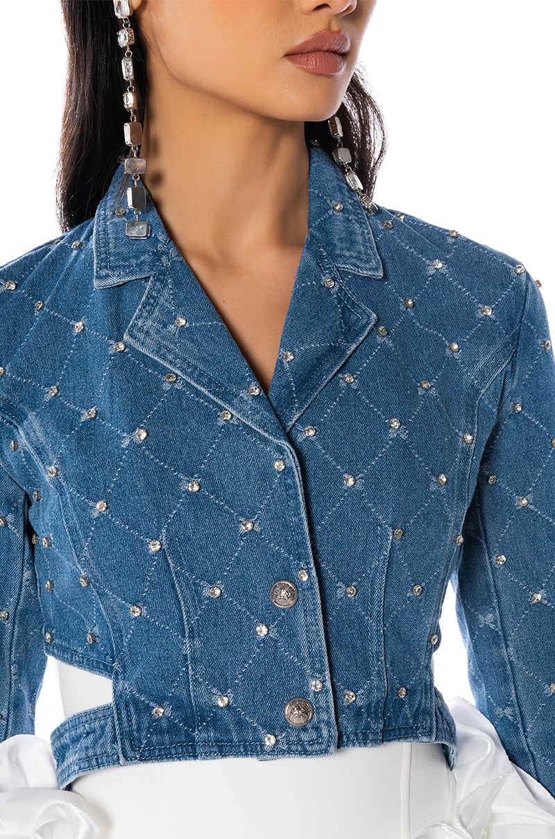 Extra View Stella Rhinestone Denim Jacket