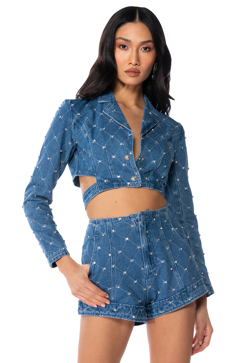 Extra View Stella Rhinestone Denim Jacket