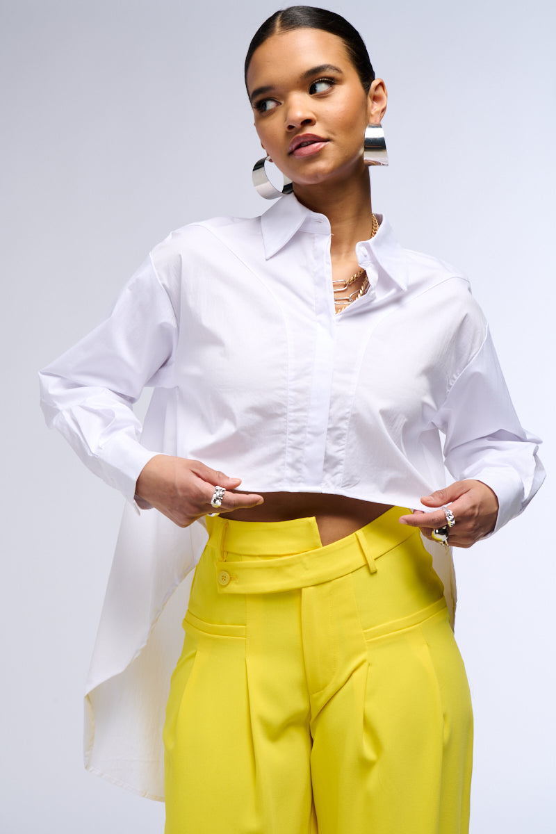 Side View Stephanie High Low Poplin Button Down Shirt