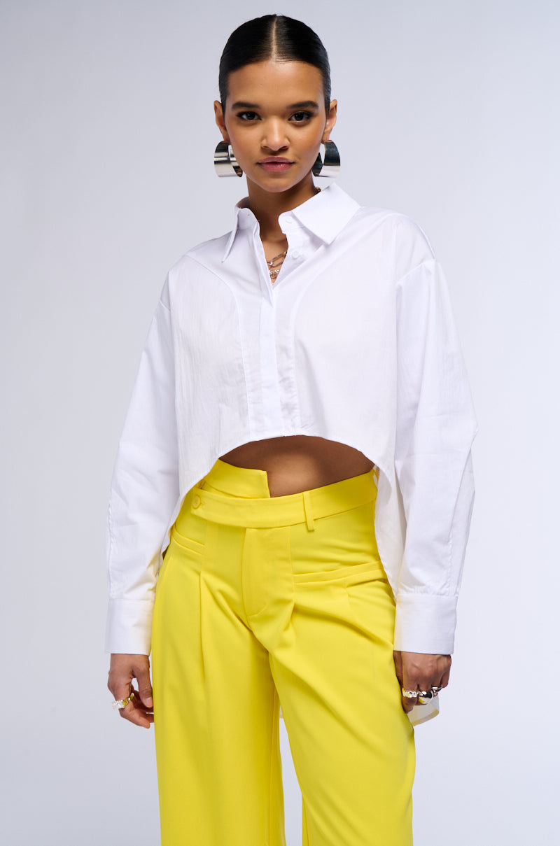 Detail View Stephanie High Low Poplin Button Down Shirt