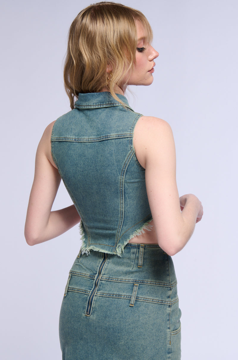 Extra View Sterling Sleeveless Denim Collared Top 5