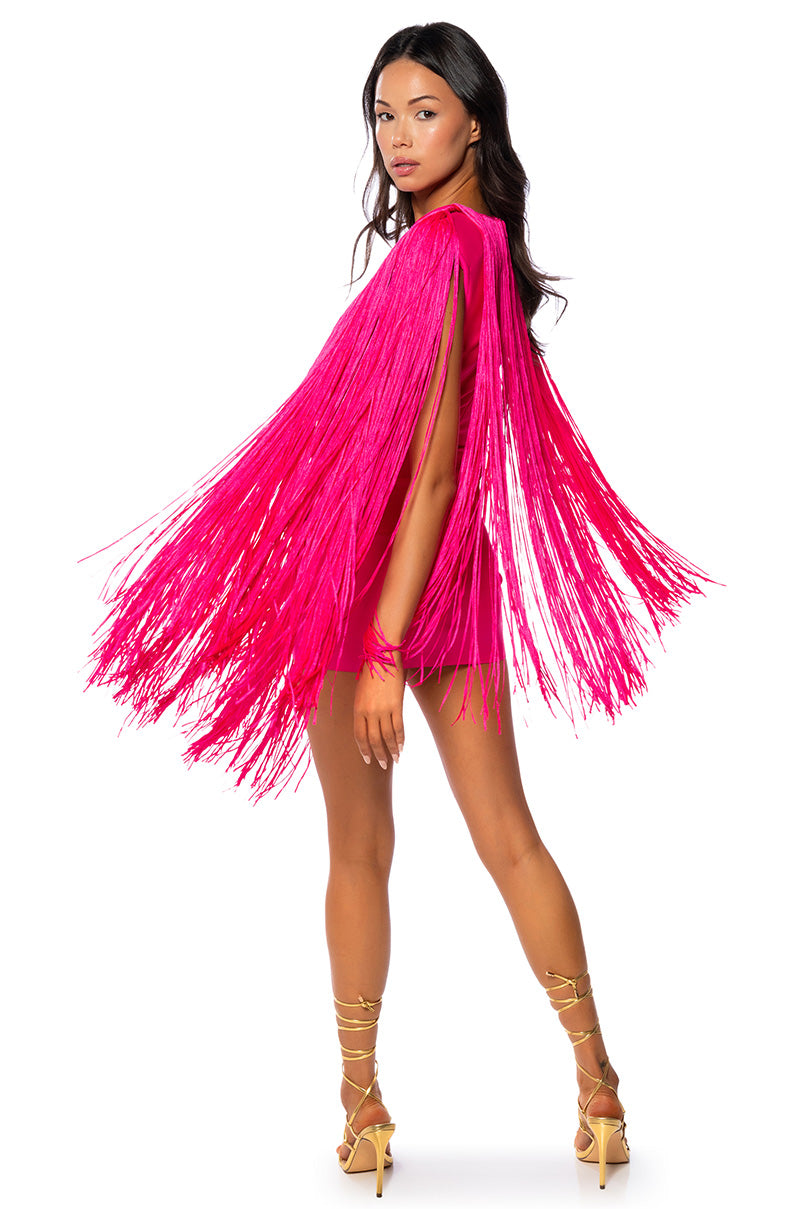 STEVIE DEEP V BANDAGE WITH FRINGE MINI DRESS AKIRA STEVIE DEEP V BANDAGE WITH FRINGE MINI DRESS AKIRA