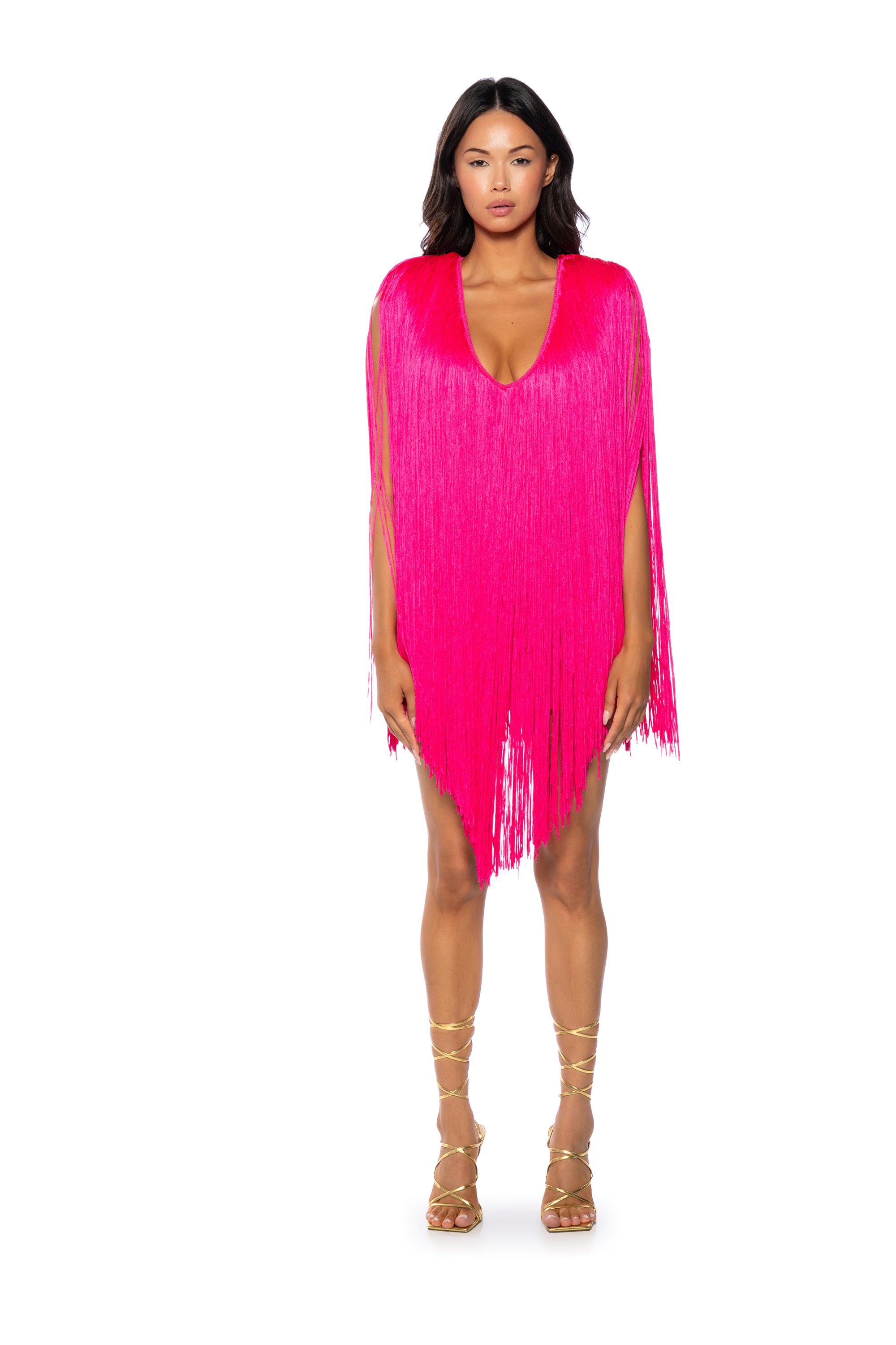 STEVIE DEEP V BANDAGE WITH FRINGE MINI DRESS AKIRA STEVIE DEEP V BANDAGE WITH FRINGE MINI DRESS AKIRA