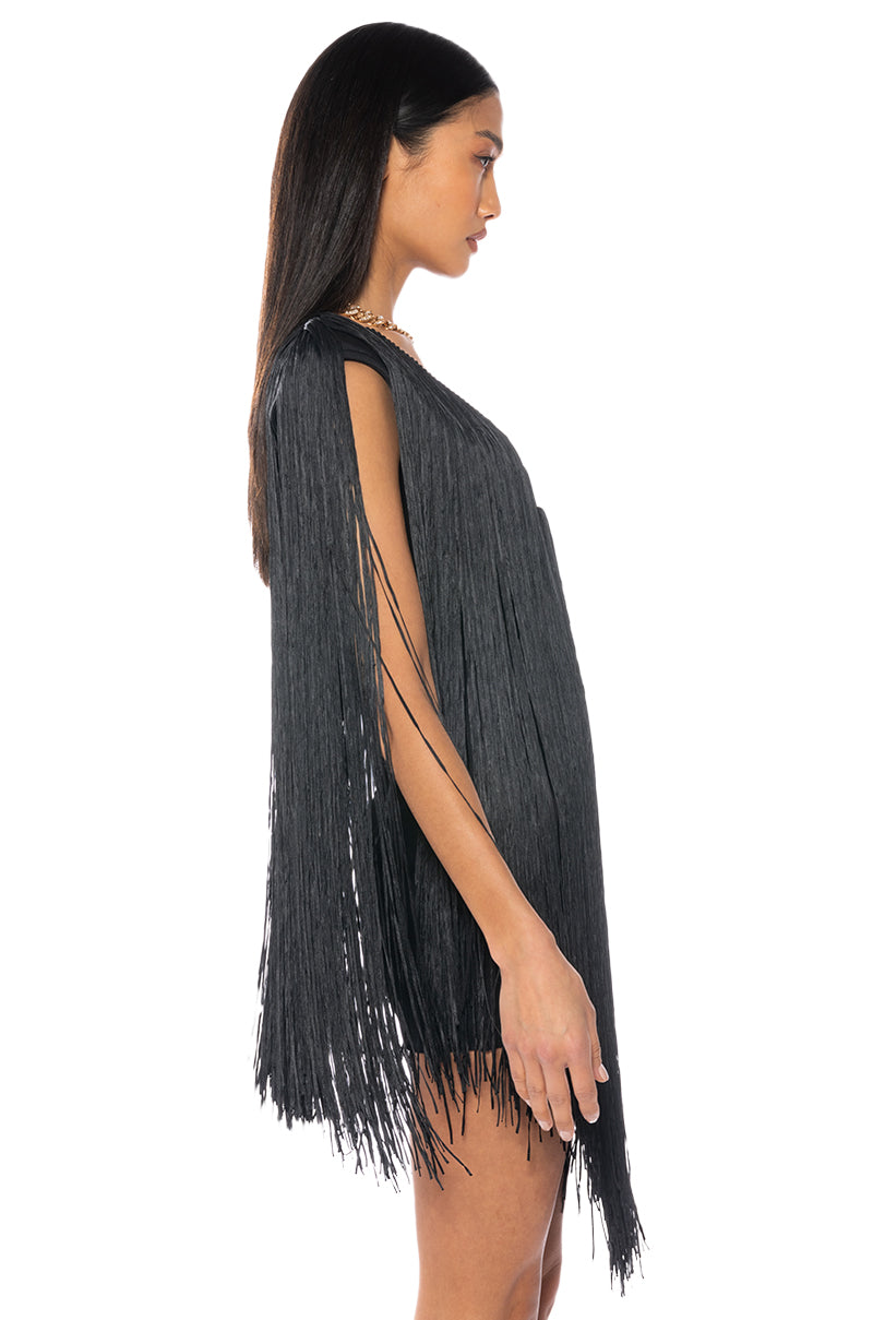 Extra View Stevie Deep V Bandage With Fringe Mini Dress