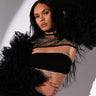 Front View Stevie Rhinestone Mesh Tulle Long Sleeve Blouse