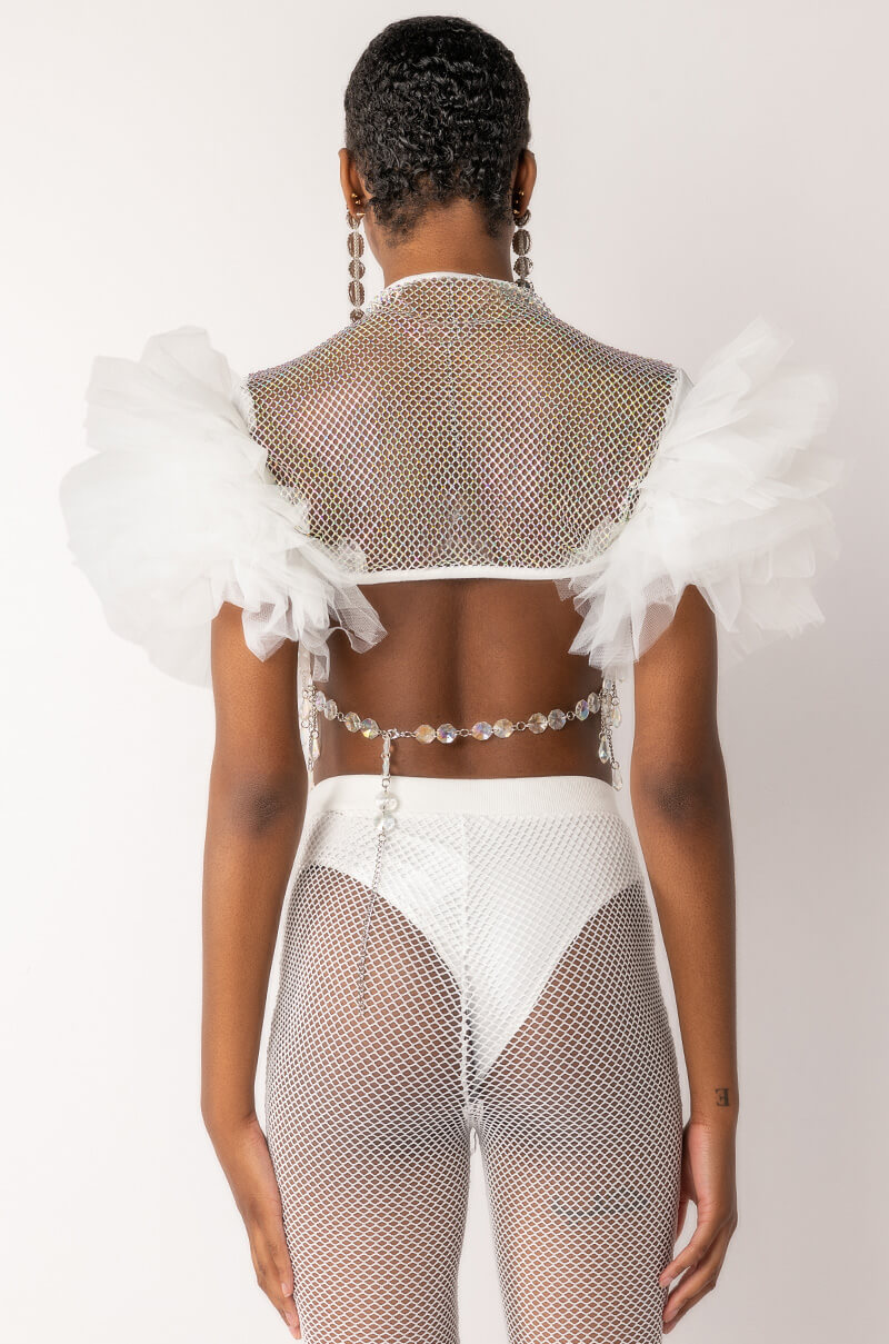 Extra View Stevie Rhinestone Mesh Tulle Sleeve Blouse