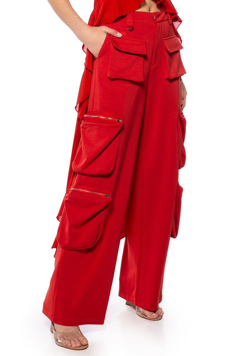 Front View Stevie Soft Scuba Wide Leg Cargo Pants