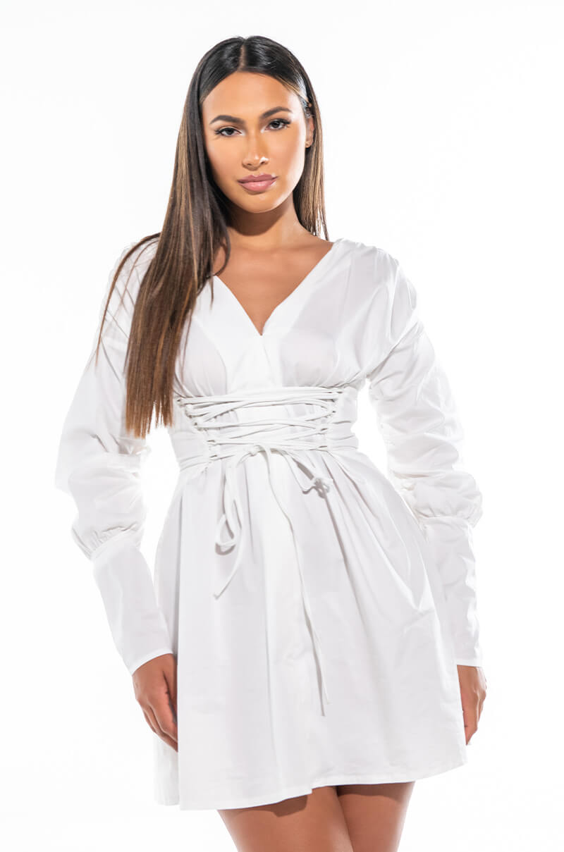 Front View Stick With Me Mini Dress With Lace Up