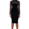 Front View Stop And Stare Velvet Detail Mesh Midi Dress