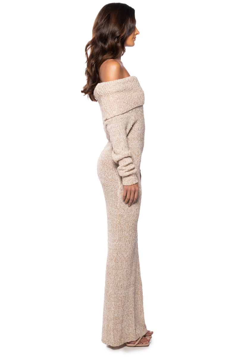 Side View Storm Off The Shoulder Maxi Sweater Dress