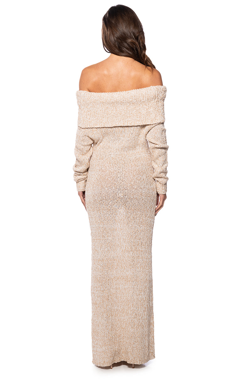 Back View Storm Off The Shoulder Maxi Sweater Dress
