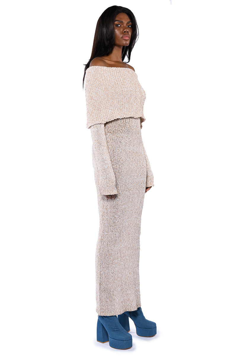 STORM OFF THE SHOULDER MAXI SWEATER DRESS AKIRA STORM OFF THE SHOULDER MAXI SWEATER DRESS AKIRA