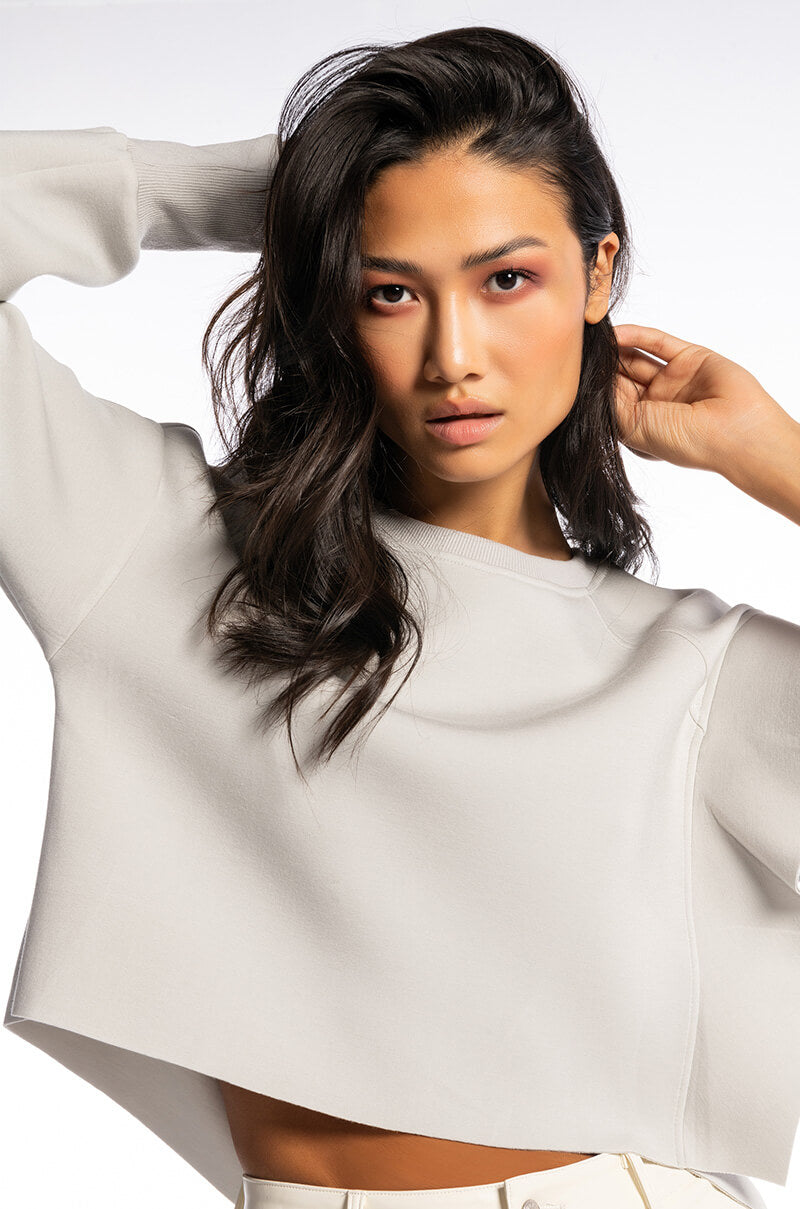 Front View Straight To It Scuba Ruffle Detail Sweatshirt 8