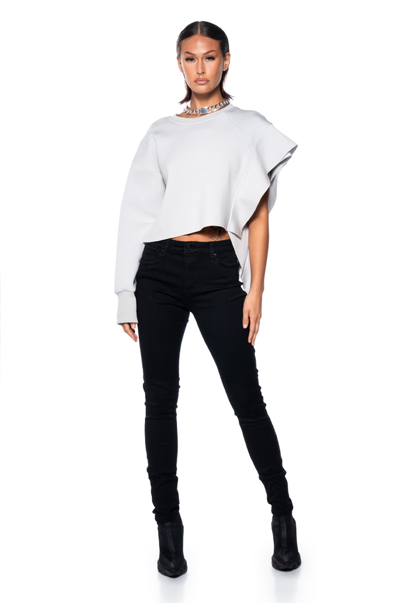 Side View Straight To It Scuba Ruffle Detail Sweatshirt 1