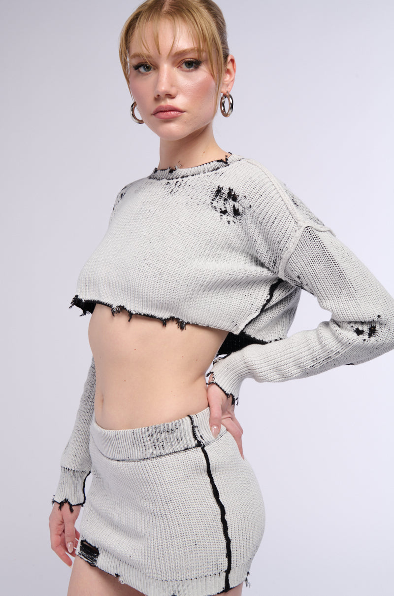 Back View Street Style Distressed Knit Sweater