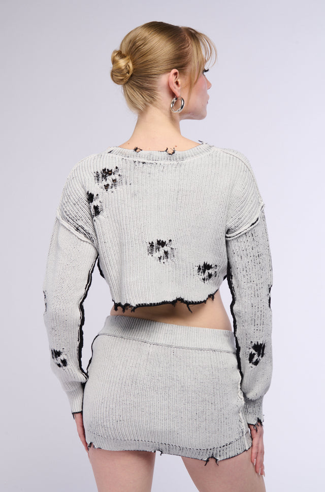 Chic Distressed Hooded Sweater with Drawstring Detail
