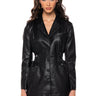 Front View Street Style Star Faux Leather Blazer Jacket