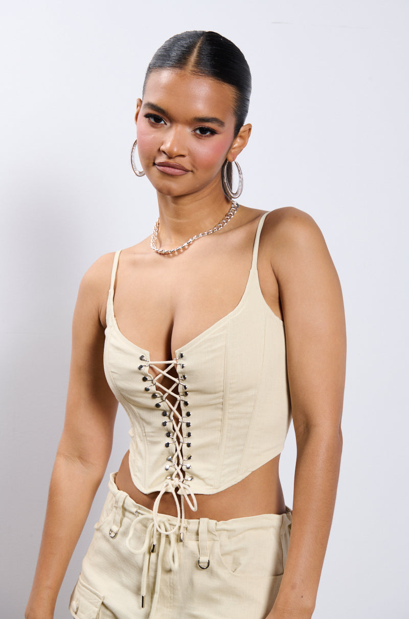 Side View Stretch Linen Lace Up Corset