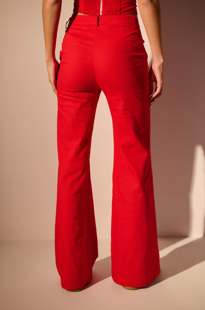 Back View Stretch Linen Red Trouser