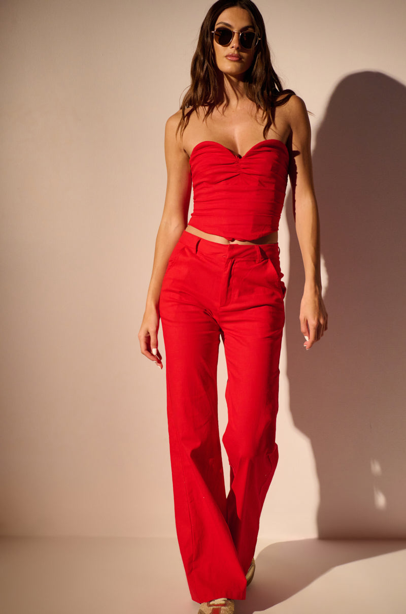 Detail View Stretch Linen Red Trouser