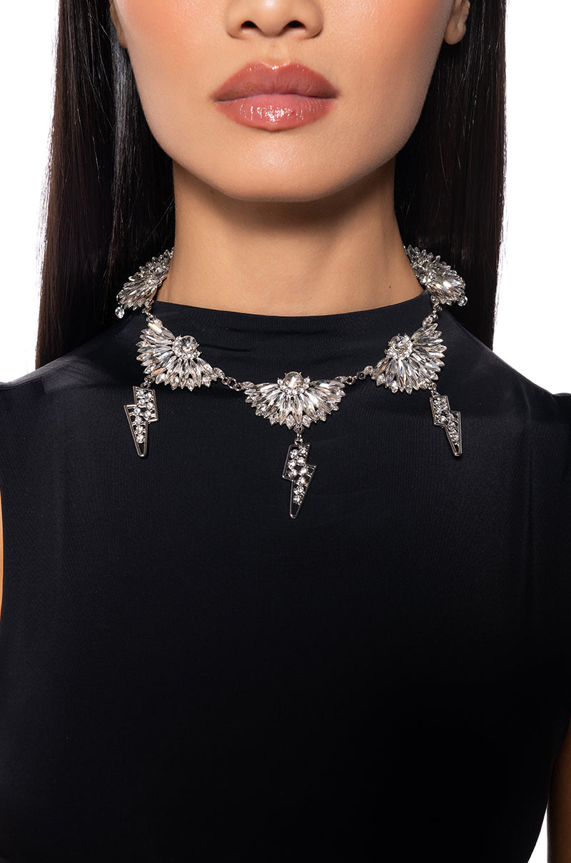 Front View Striking Embellished Statement Necklace