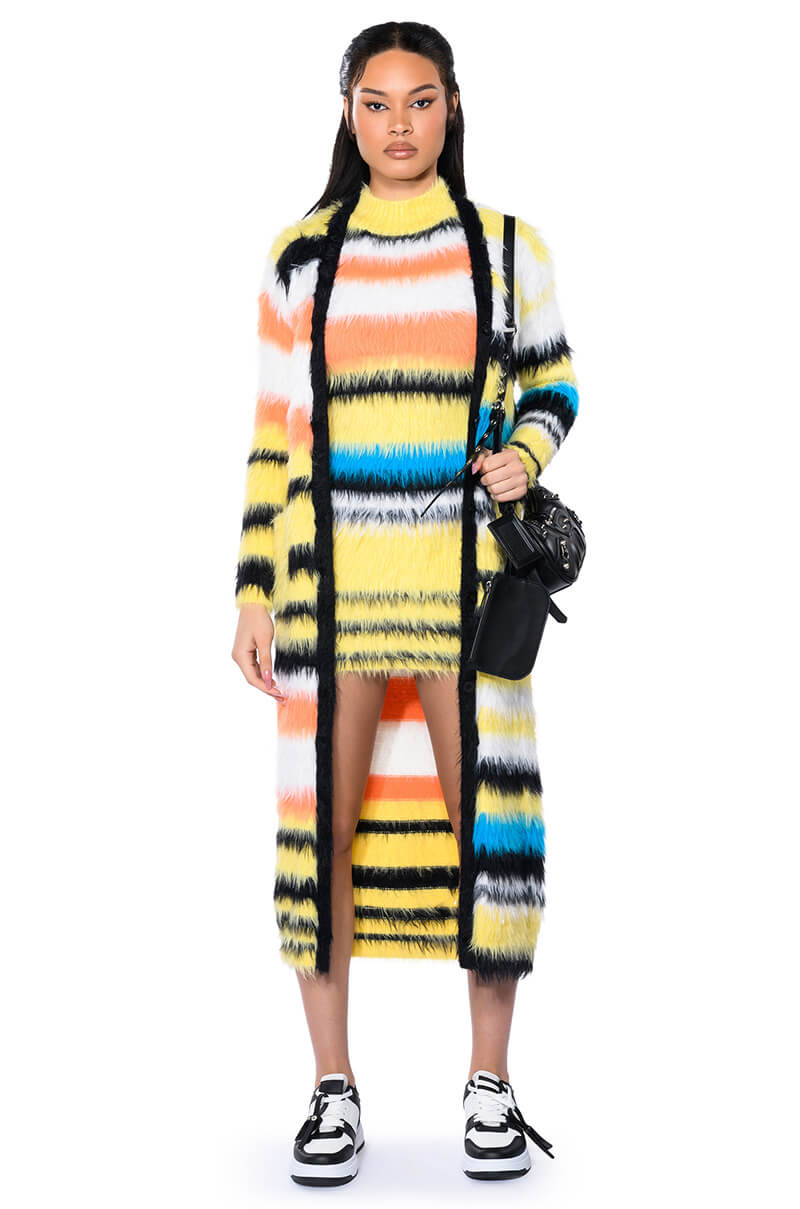 Detail View Striped Fuzzy Sweater Dress