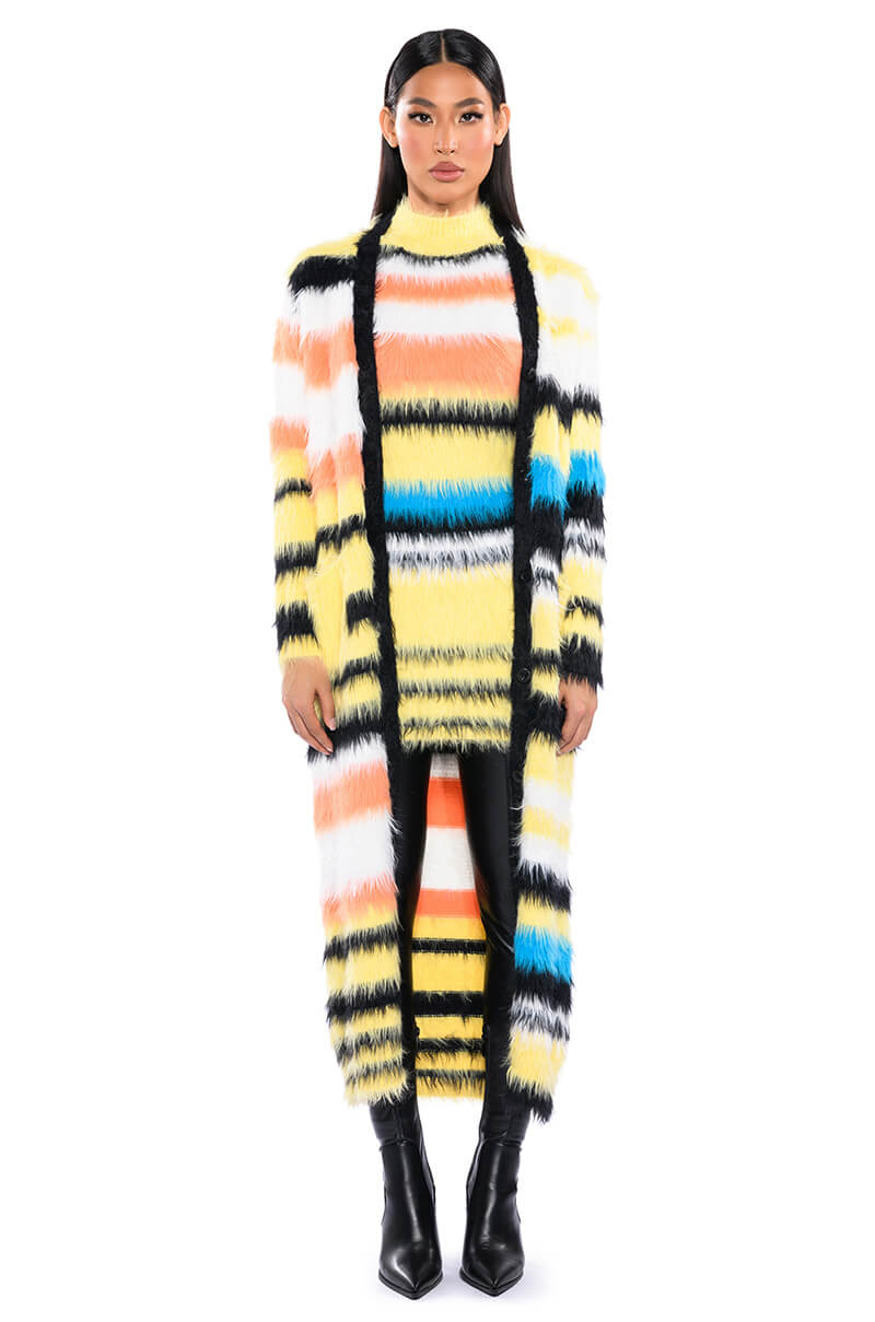 Full View Striped Fuzzy Sweater Dress