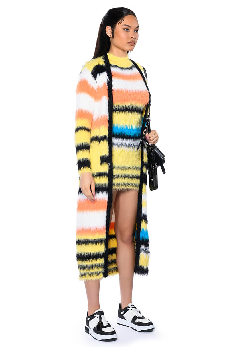 Full View Striped Fuzzy Sweater Dress