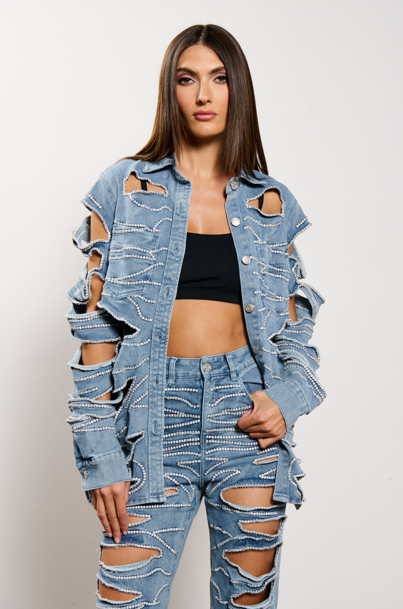 Side View Stripped Down Button Down Denim Shirt