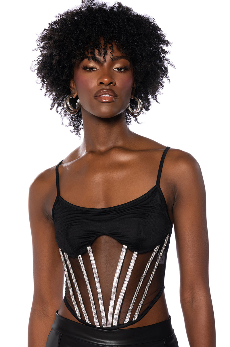 Front View Stubborn Love Embellished Corset Tank