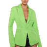 Front View Studded Hem Blazer In Lime