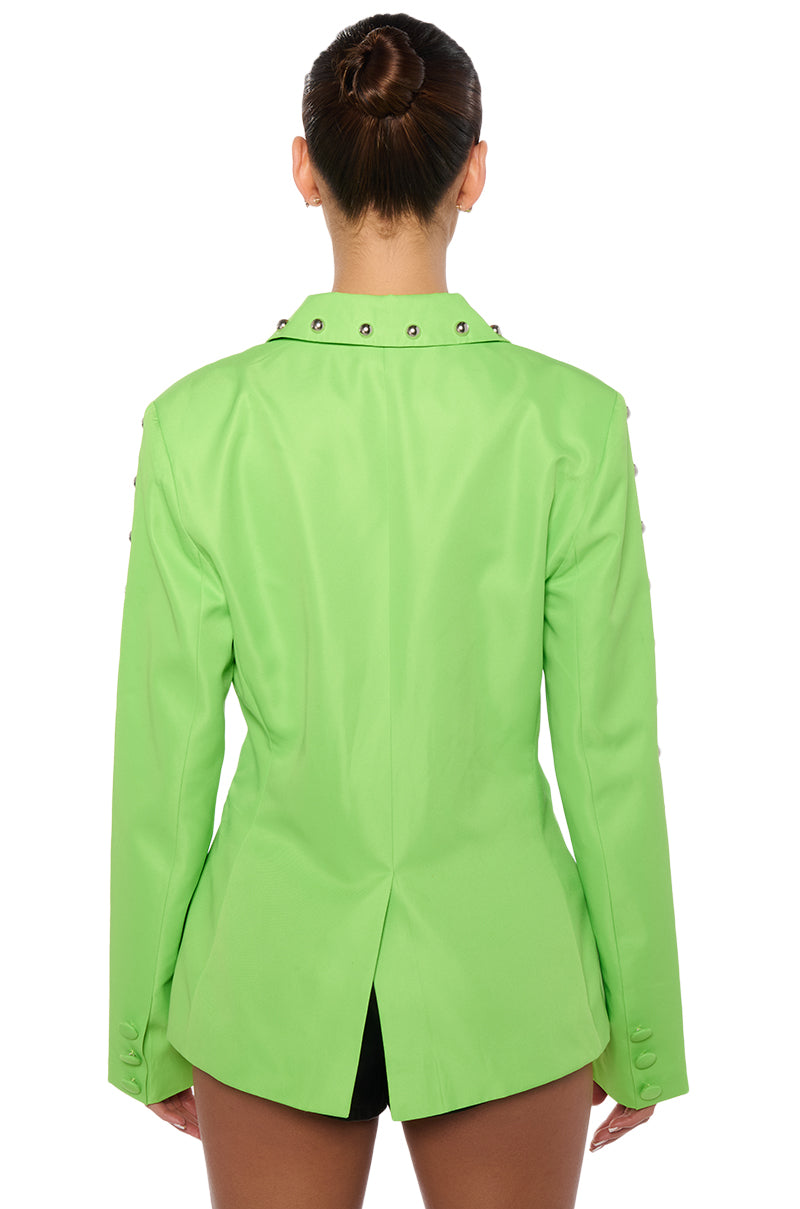 Extra View Studded Hem Blazer In Lime