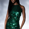 Front View Stunning Open Back Sequin Mini Dress