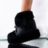 Front View Stupid Love Furry Wedge Boot in Black