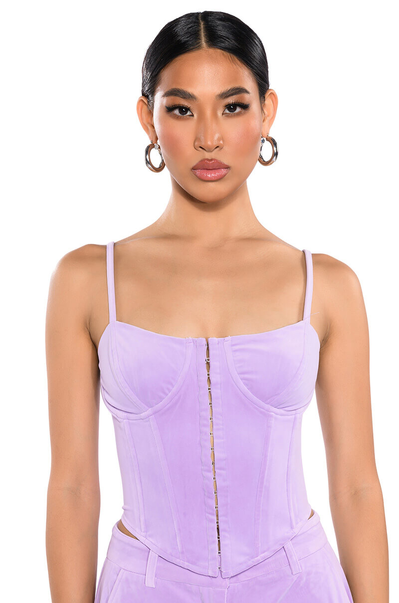 Front View Stylist Velvet Corset Top