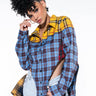 Front View Subtle Flex Plaid Collared Crop Top