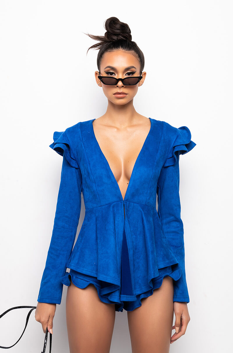 Back View Suede Ruffle Blazer