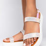 Front View Sugar And Spice Embellished Two Strap Flatform Sandals in Hologram