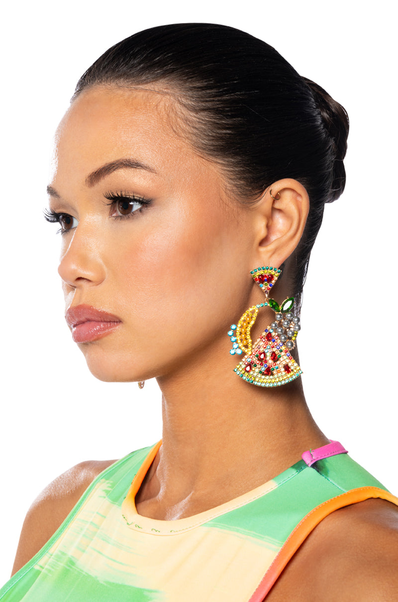 Front View Summa Time Embellished Statement Earrings