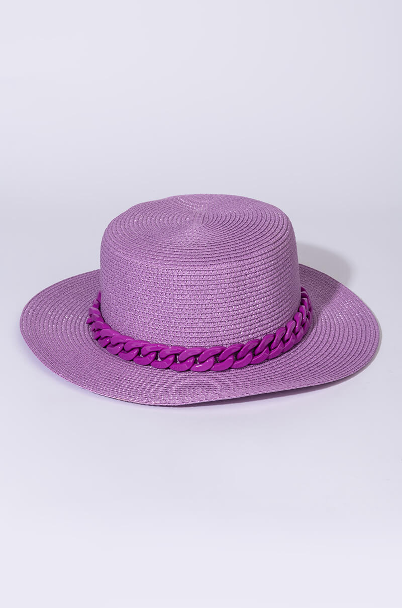 Side View Summer Criminal Chain Purple Straw Hat