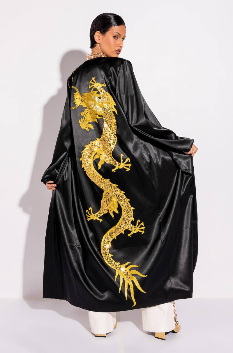 Side View Sumptuous Satin Duster With Embroidered Dragon 7