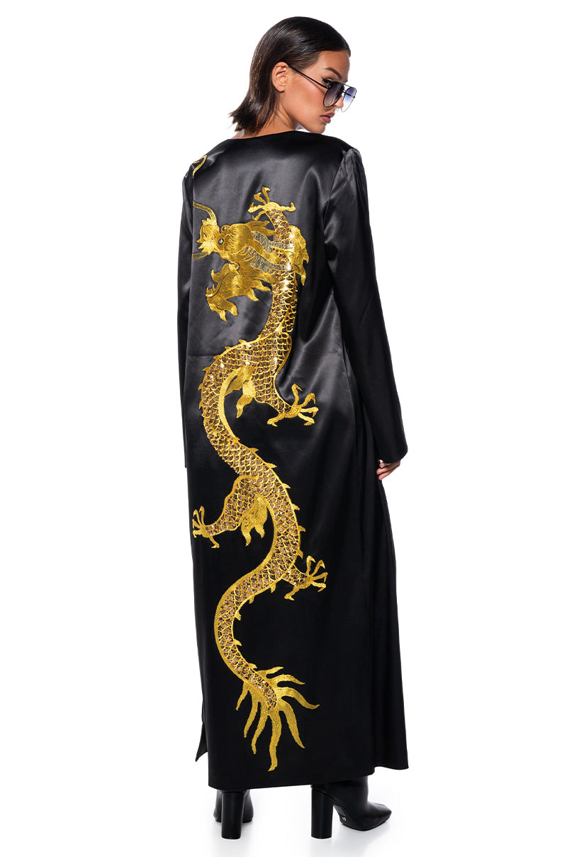 Side View Sumptuous Satin Duster With Embroidered Dragon 1