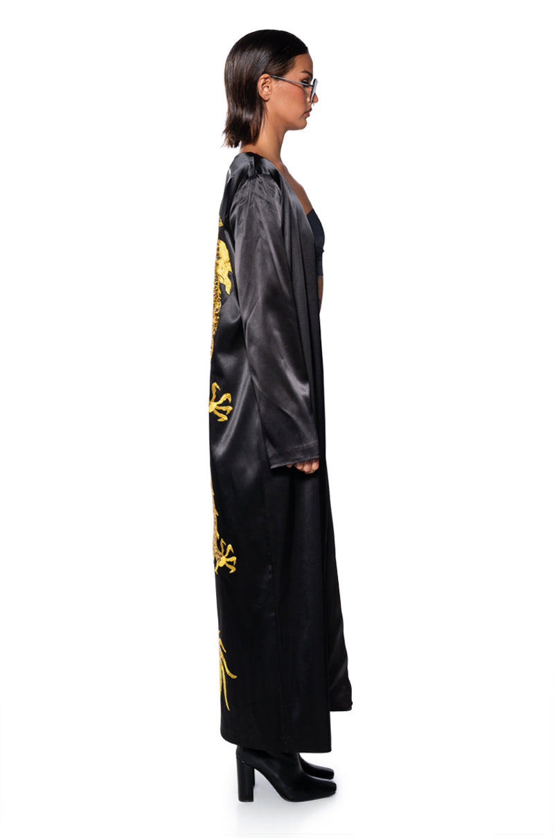 Detail View Sumptuous Satin Duster With Embroidered Dragon 3