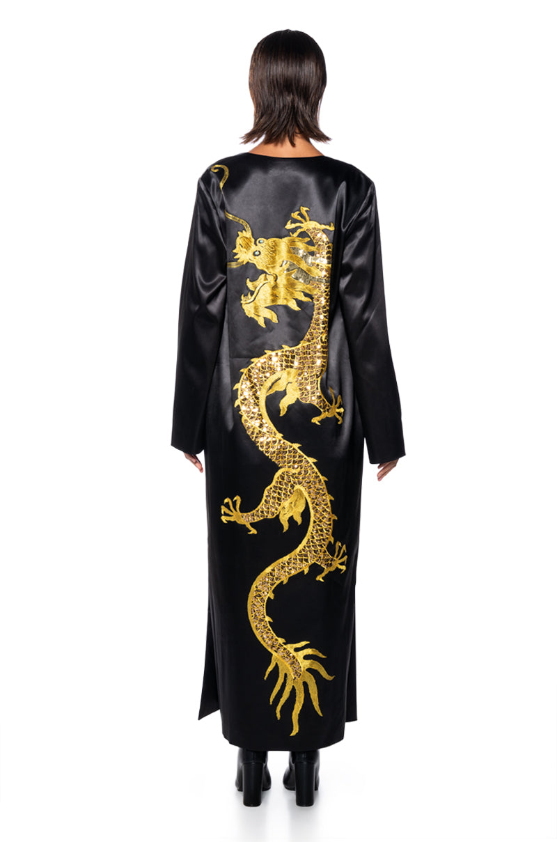 Full View Sumptuous Satin Duster With Embroidered Dragon 4