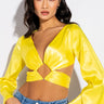 Front View Sunkissed Cutout Long Sleeve Satin Blouse