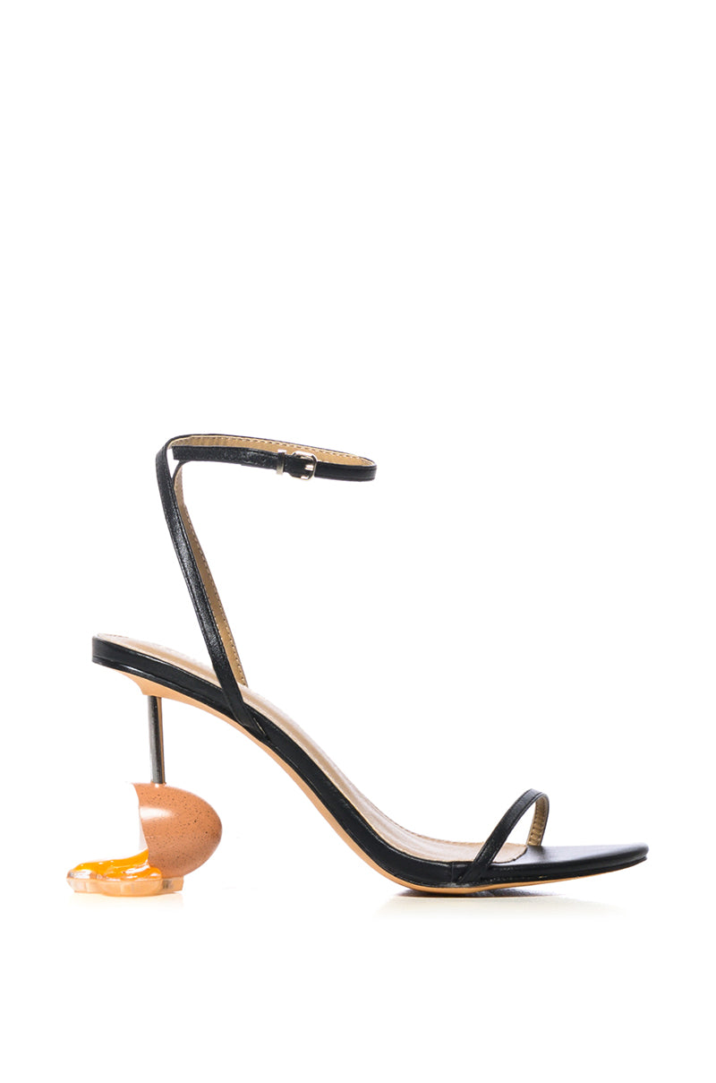 Side View Sunny Side Up Black Broken Egg Heel Sandal 1