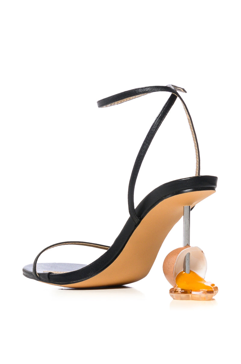 Detail View Sunny Side Up Black Broken Egg Heel Sandal 3