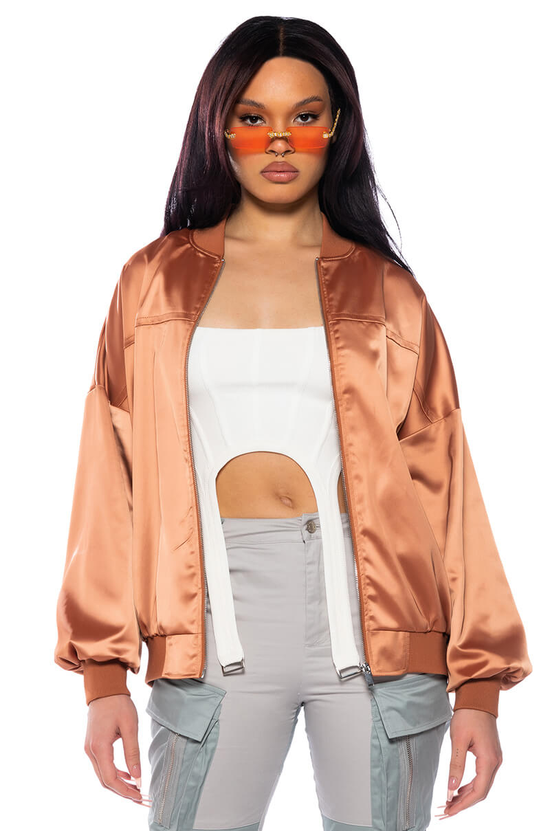 Front View Sunset Desert Satin Oversized Bomber